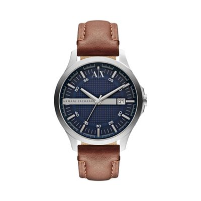 Men's blue dial brown leather strap watch ax2133